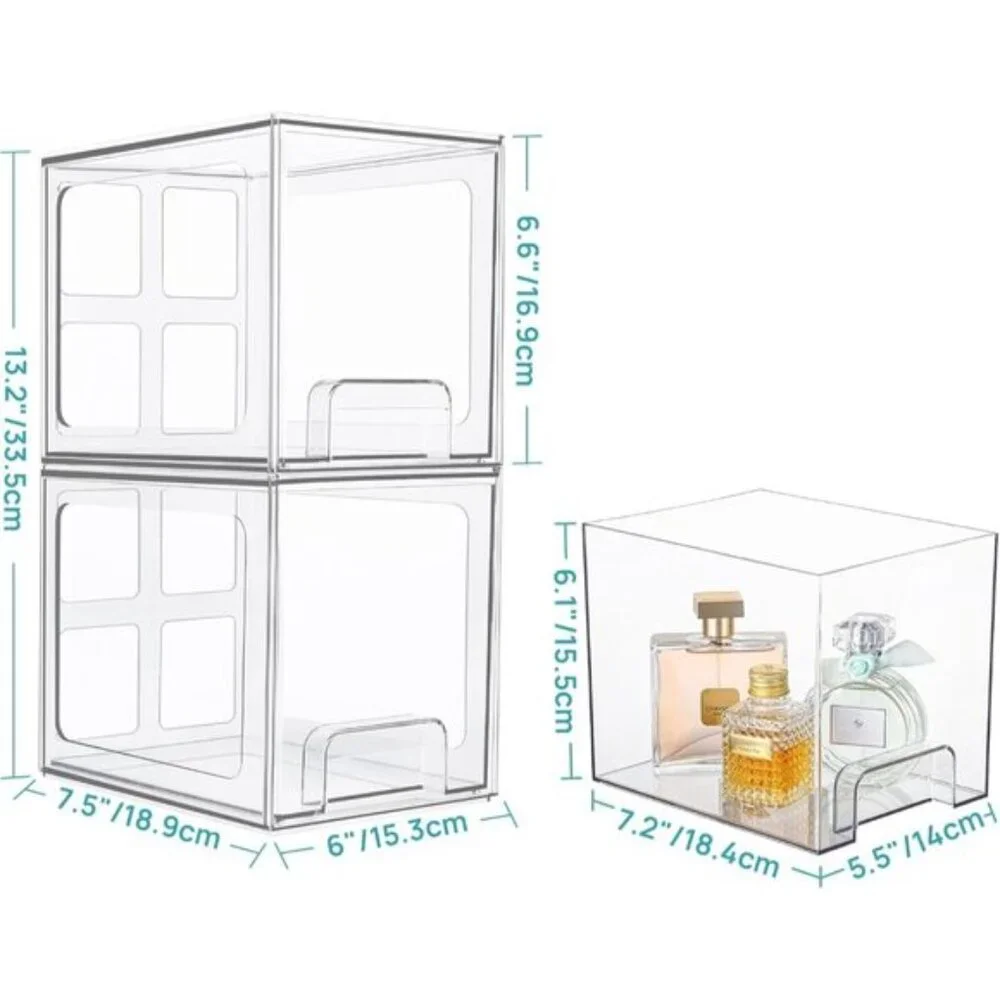 New 4-Pack Clear Plastic Stackable Acrylic Drawers for Vanity Storage Organizers